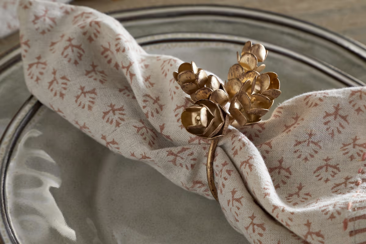 Nkuku - Beej Napkin Rings - Antique Brass - (Set of 4) - Without Napkins