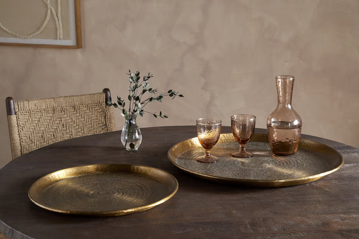 Nkuku - Dhanya Round Tray - Antique Brass - Small