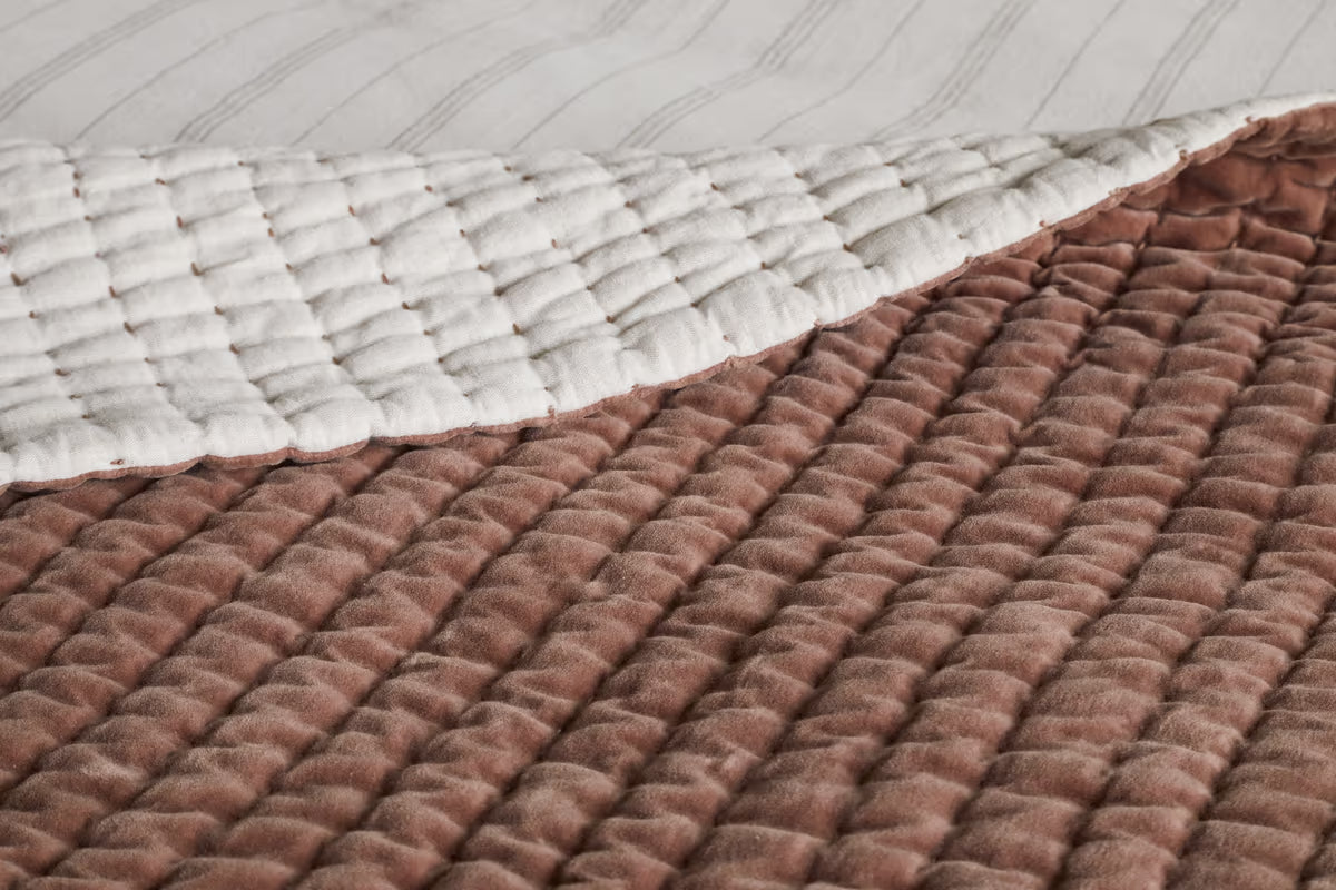 Nkuku - Nidra Velvet & Linen Bed Quilt - Rust