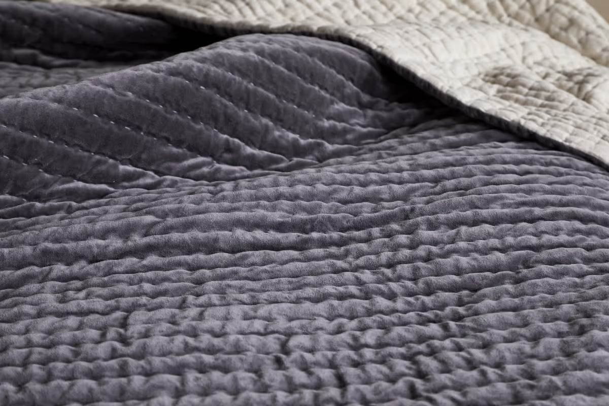 Nkuku - Nidra Velvet & Linen Bed Quilt - Charcoal