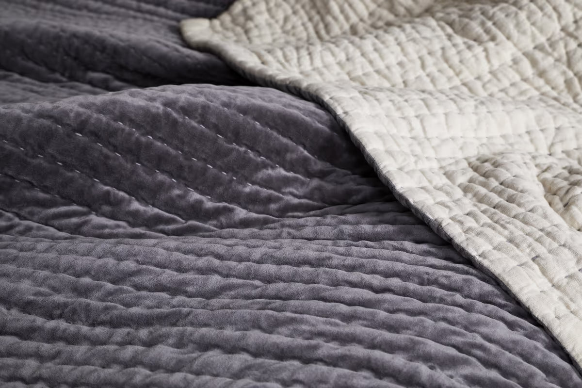 Nkuku - Nidra Velvet & Linen Bed Quilt - Charcoal