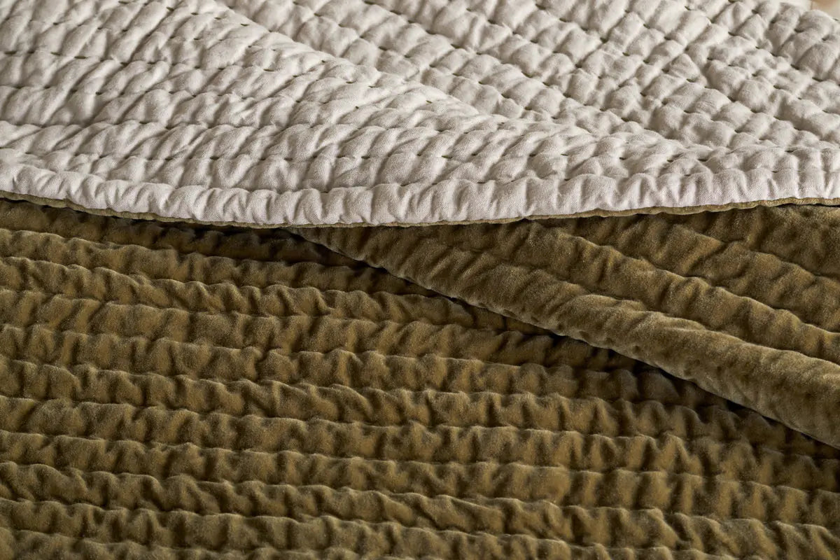 Nkuku - Nidra Velvet & Linen Bed Quilt - Moss