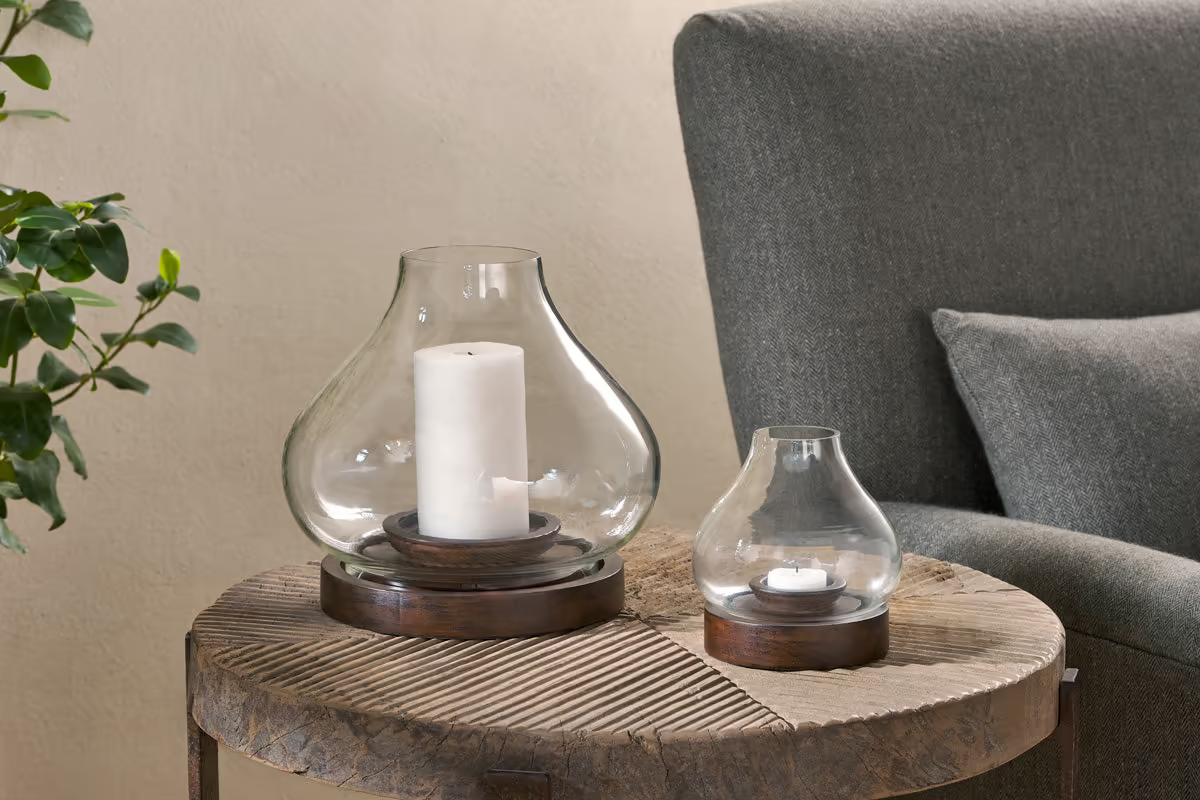 Nkuku - Naryla Mango Wood Lantern - Dark Stain & Clear - Large