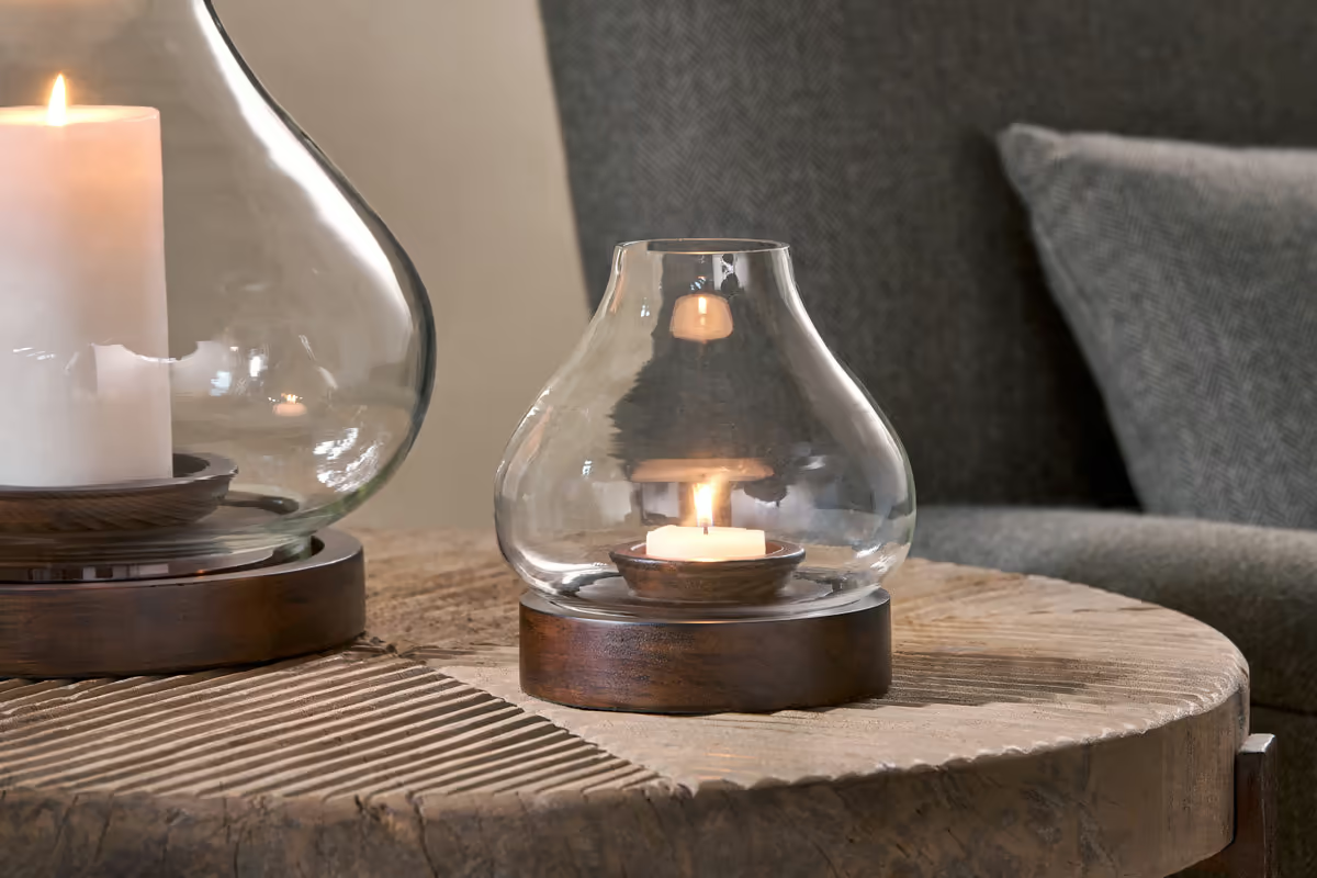 Nkuku - Naryla Mango Wood Lantern - Dark Stain & Clear - Small