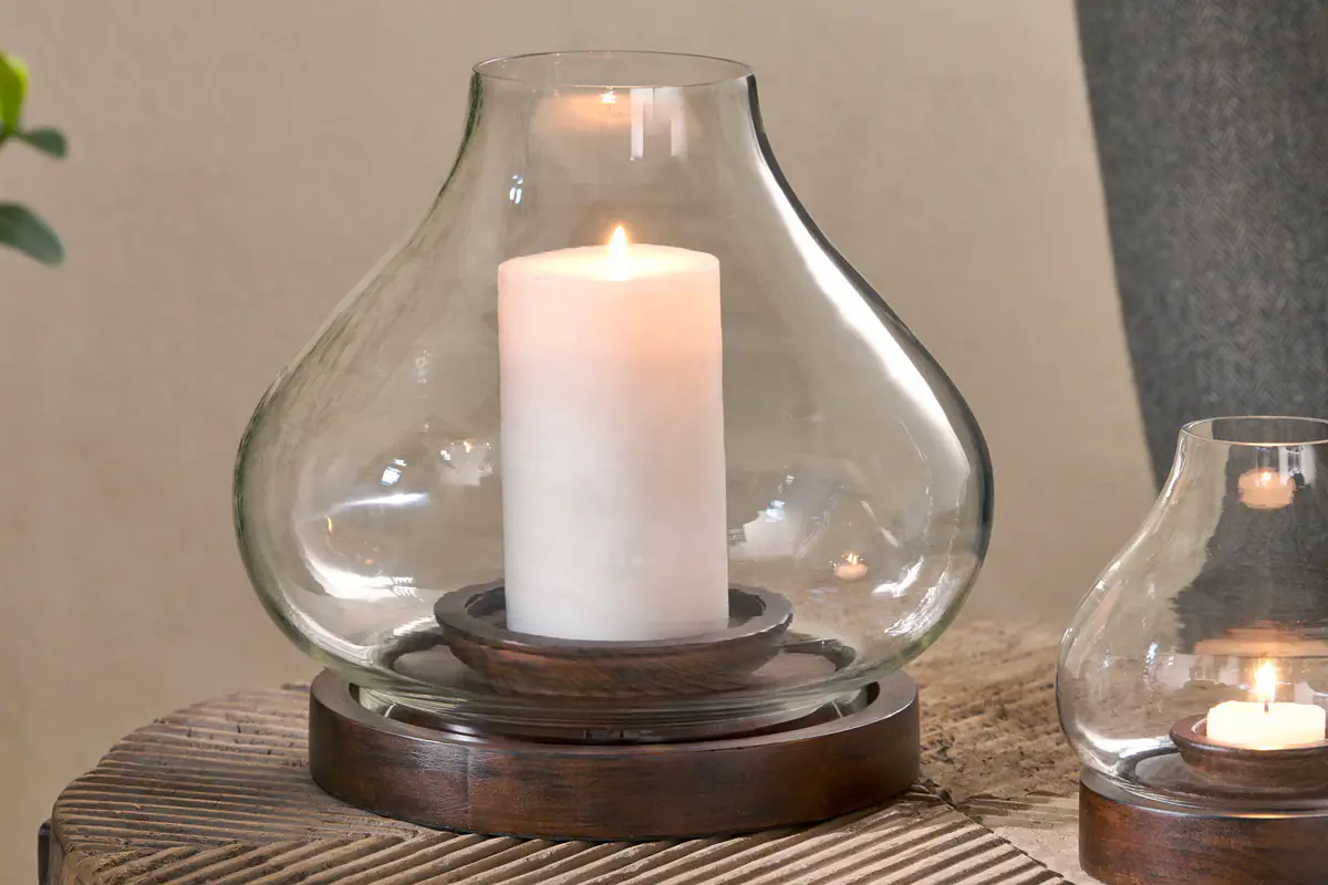 Nkuku - Naryla Mango Wood Lantern - Dark Stain & Clear - Large