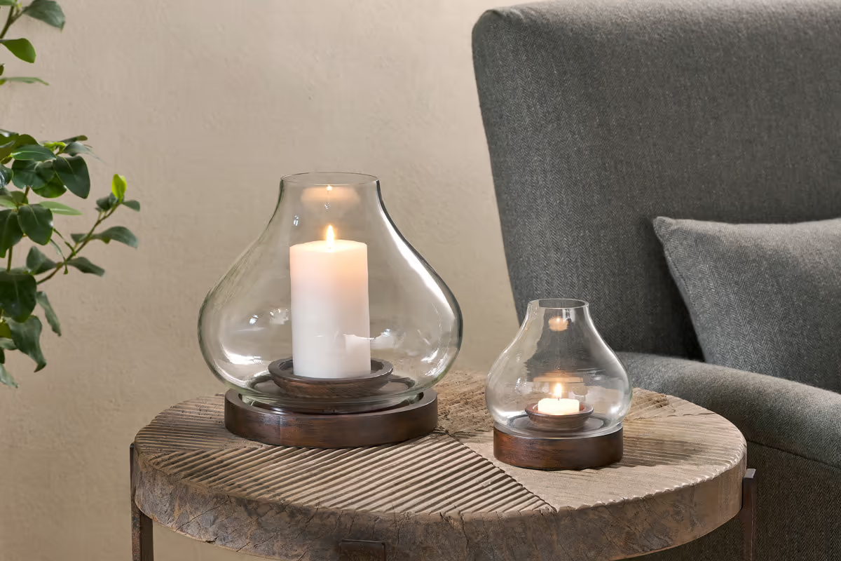 Nkuku - Naryla Mango Wood Lantern - Dark Stain & Clear - Small