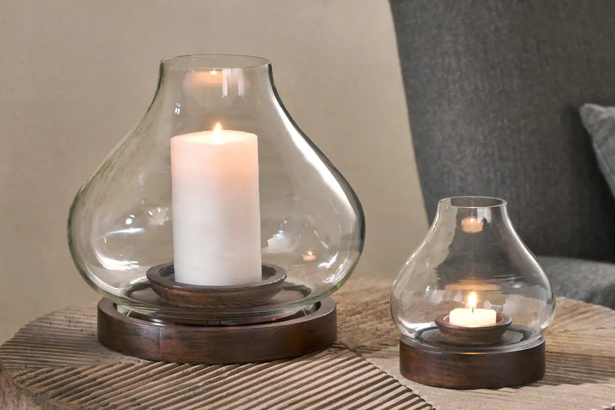 Nkuku - Naryla Mango Wood Lantern - Dark Stain & Clear - Large