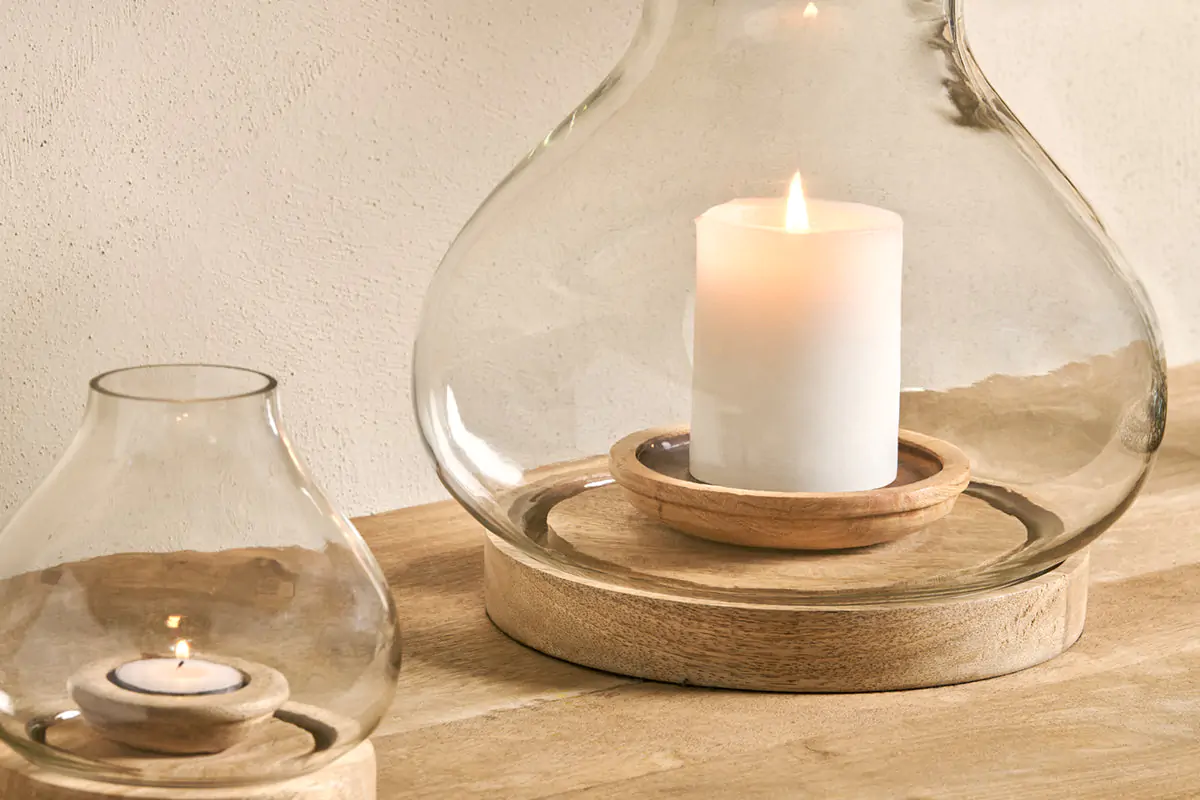 Nkuku - Naryla Mango Wood Lantern - Natural - Large 23 x 25cm (dia)