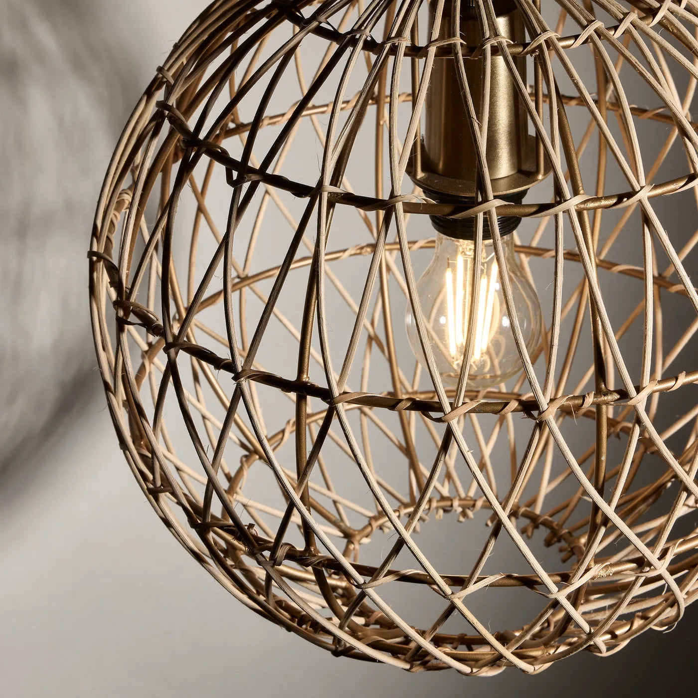 Industville Coastal Rattan Ceiling Pendant Globe 12Inch - Natural