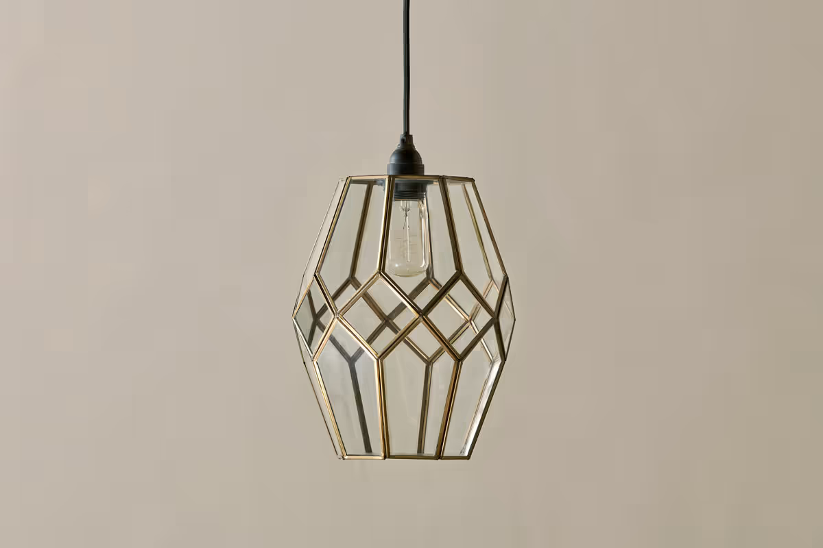 Nkuku - Nazat Panelled Glass Easy Fit LampShade - Clear & Antique Brass