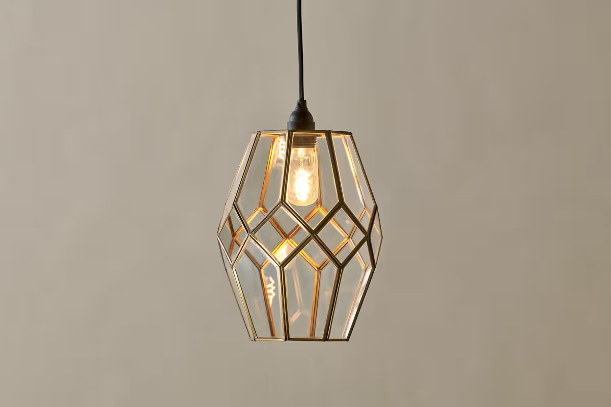Nkuku - Nazat Panelled Glass Easy Fit LampShade - Clear & Antique Brass