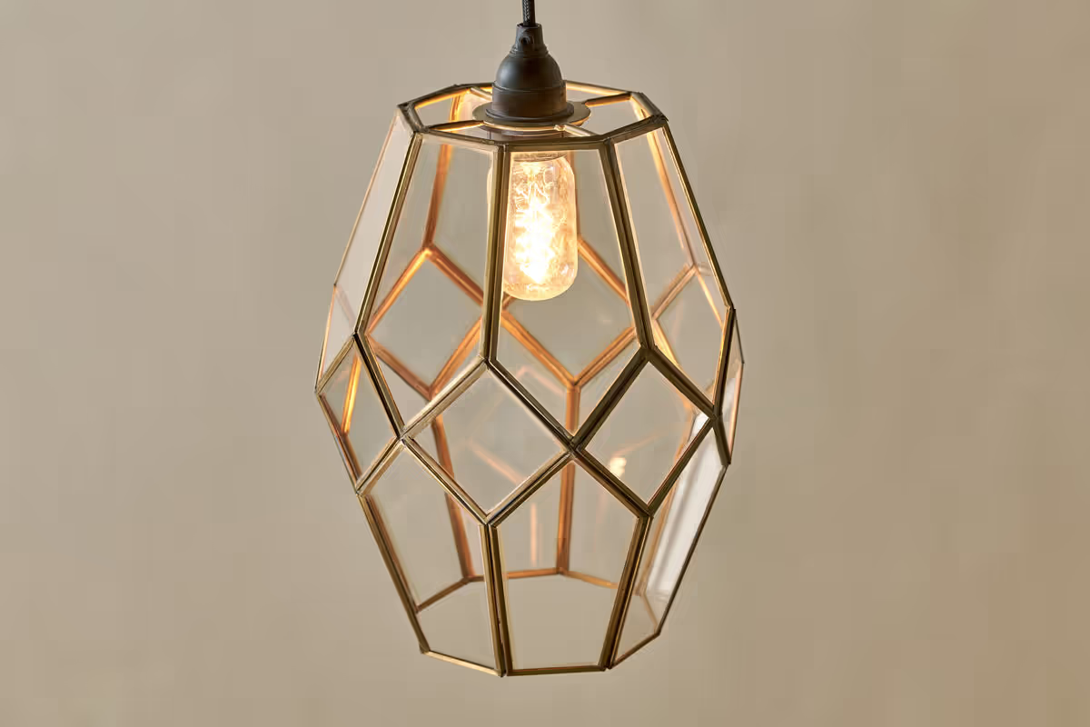 Nkuku - Nazat Panelled Glass Easy Fit LampShade - Clear & Antique Brass