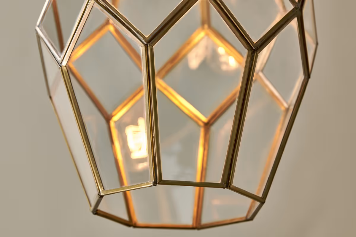 Nkuku - Nazat Panelled Glass Easy Fit LampShade - Clear & Antique Brass