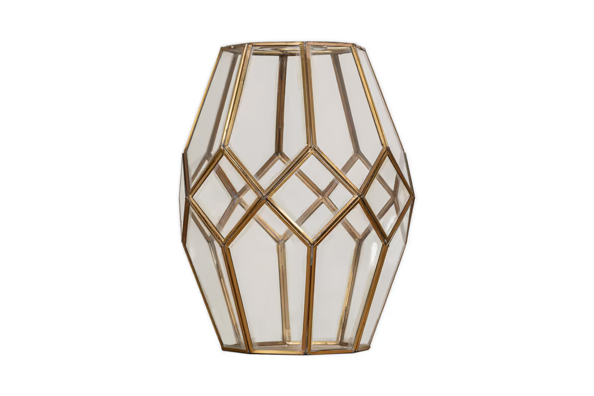 Nkuku - Nazat Panelled Glass Easy Fit LampShade - Clear & Antique Brass