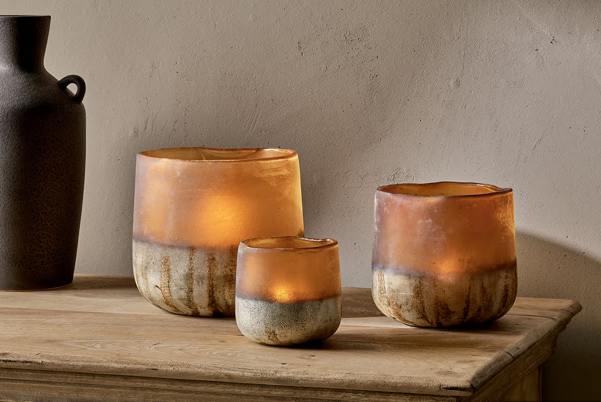 Nkuku - Ngolo Tealight Holder - Antiqued Amber - Small