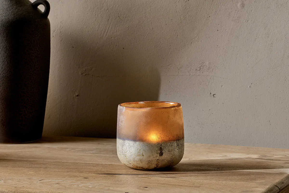 Nkuku - Ngolo Tealight Holder - Antiqued Amber - Small