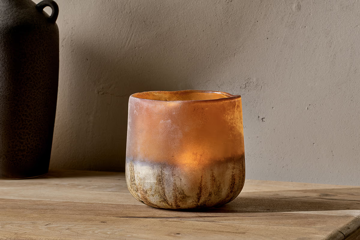 Nkuku - Ngolo Tealight Holder - Antiqued Amber - Medium