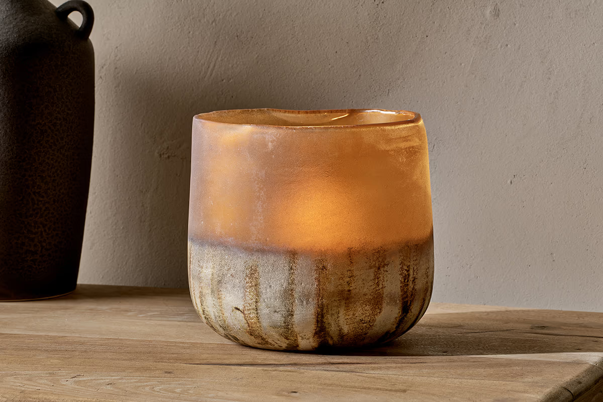 Nkuku - Ngolo Tealight Holder - Antiqued Amber - Large