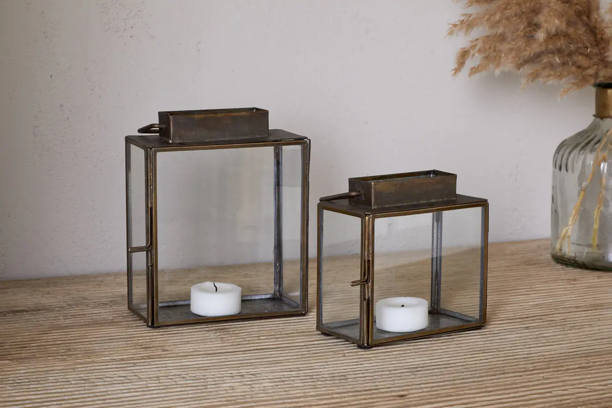 Nkuku - Obi Mini Table Lantern - Antique Brass - Small