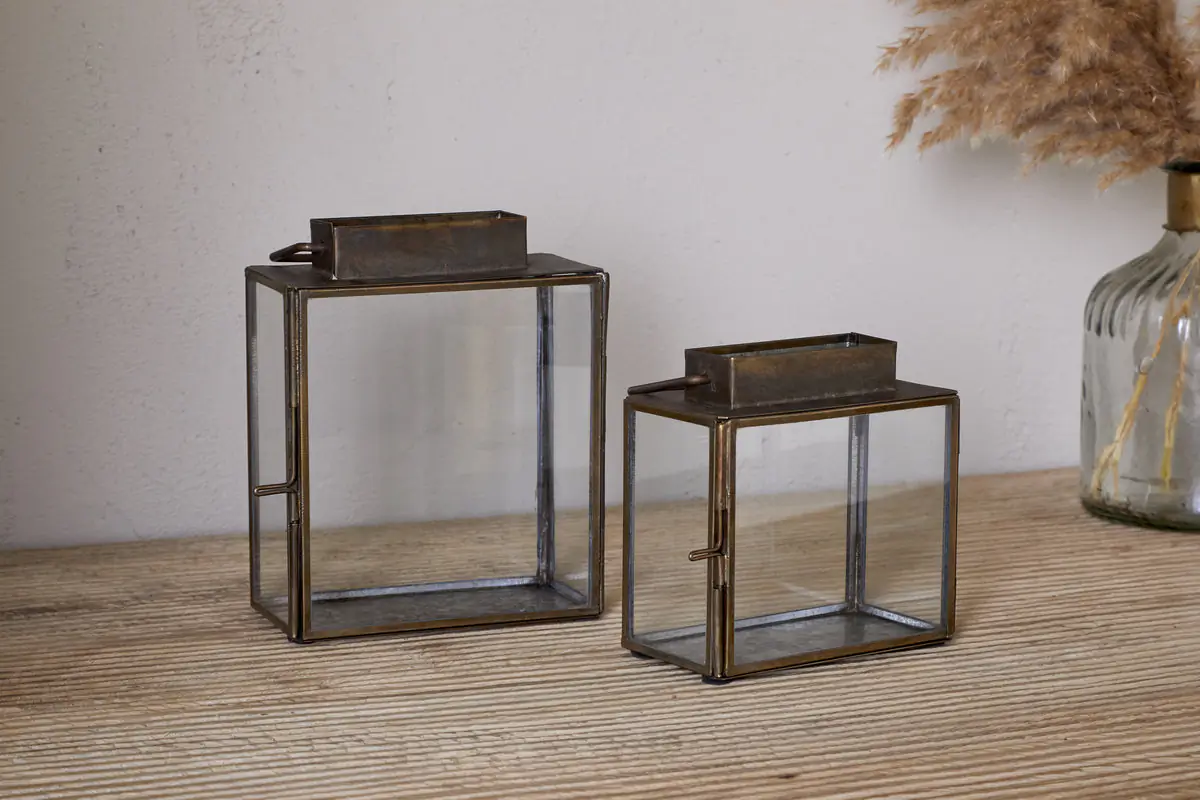 Nkuku - Obi Mini Table Lantern - Antique Brass - Small