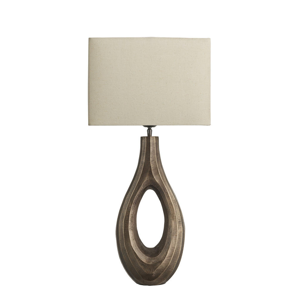 Industville - Ornate Ellipse Table Lamp - Brass Base - Rounded Rectangle Cotton Shade