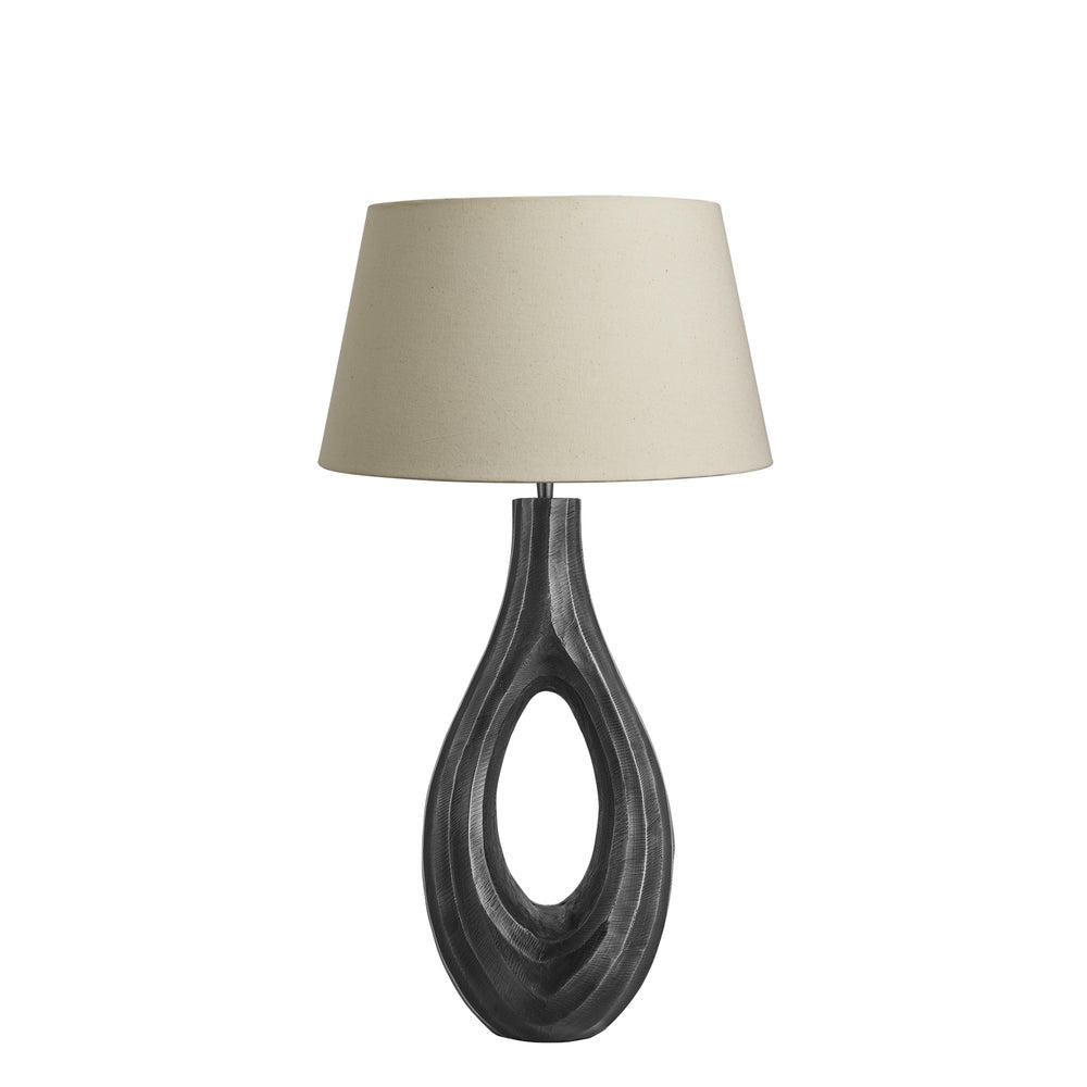 Industville - Ornate Ellipse Table Lamp - Pewter Base - Empire Cotton Shade