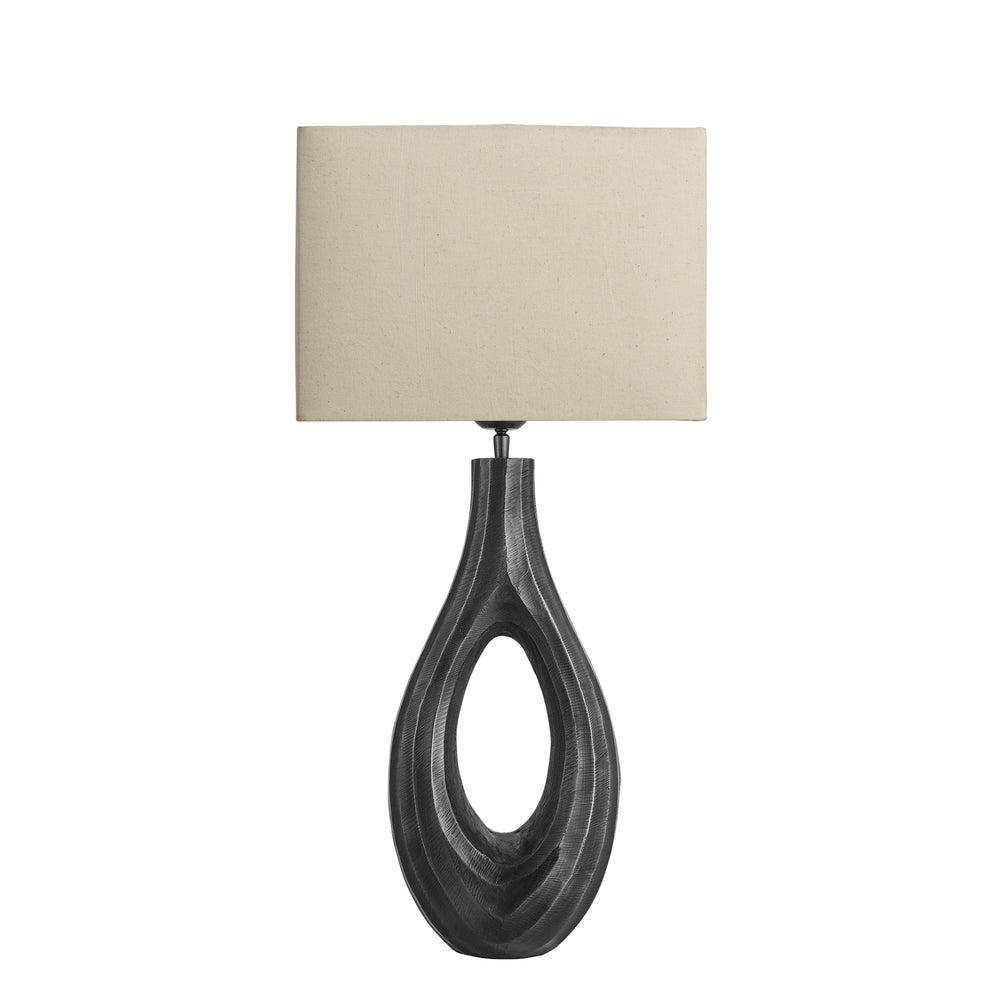 Industville - Ornate Ellipse Table Lamp - Pewter Base - Rounded Rectangle Cotton Shade