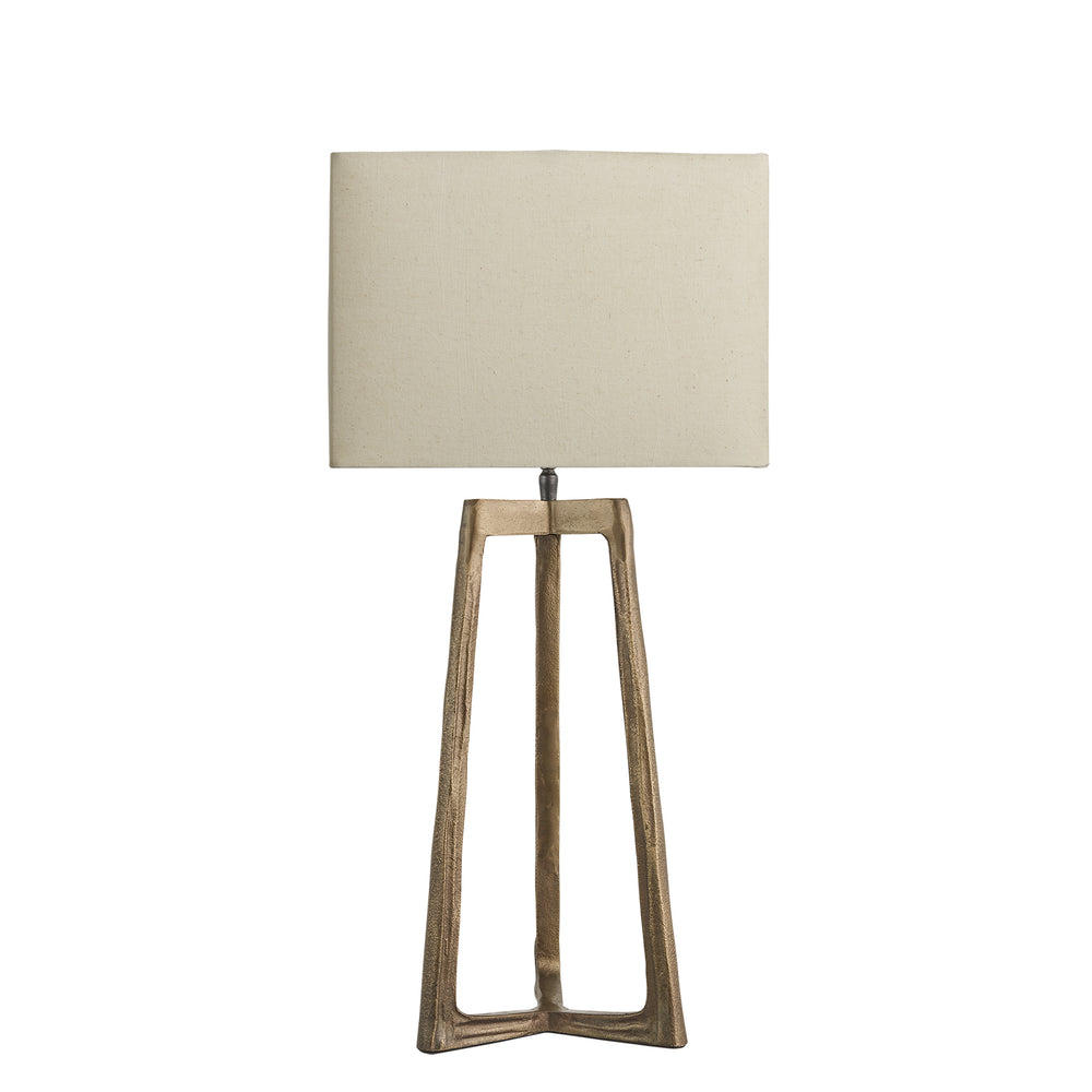 Industville - Ornate Tripod Table Lamp - Brass Base - Rounded Rectangle Cotton Shade