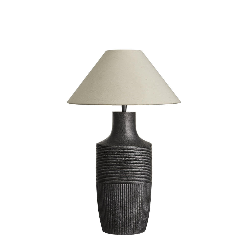 Industville - Ornate Vase Table Lamp - Pewter base - Natural Cotton Coolie Empire Large Lampshade