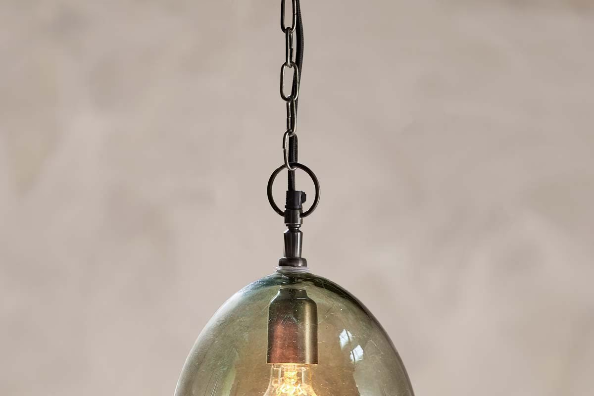 Nkuku - Otoro Recycled Glass Pendant Light - Green - Large Oval