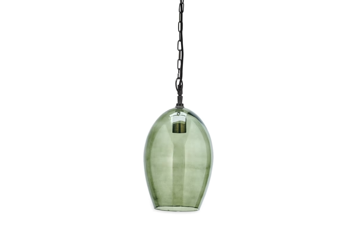 Nkuku - Otoro Recycled Glass Pendant Light - Green - Large Oval