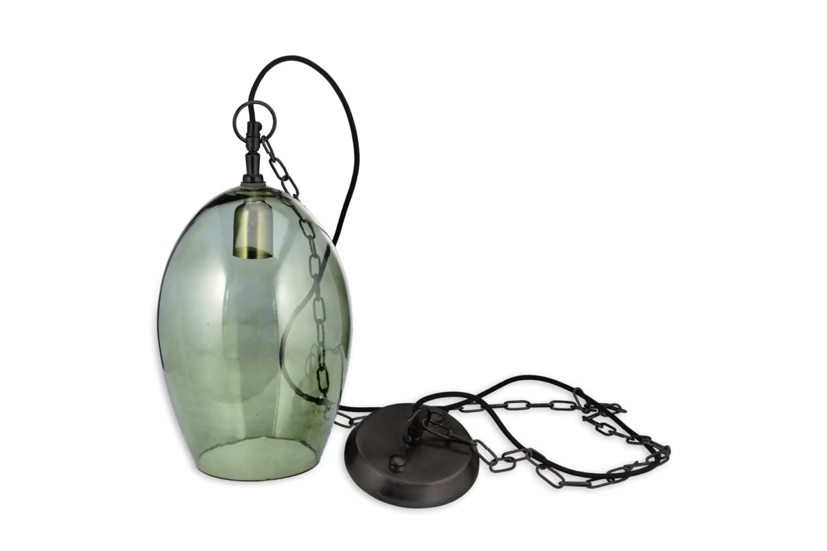 Nkuku - Otoro Recycled Glass Pendant Light - Green - Large Oval