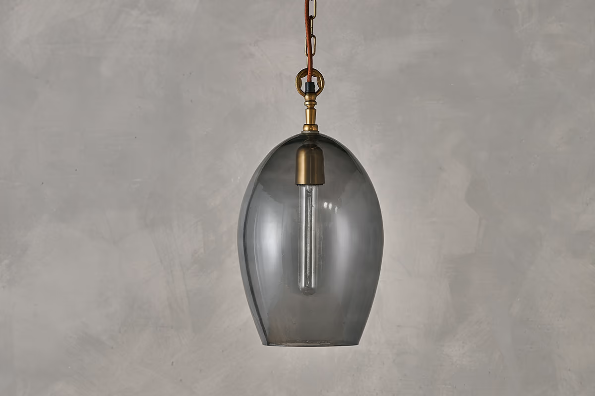 Nkuku - Otoro Recycled Glass Pendant Light - Smoke - Large Oval