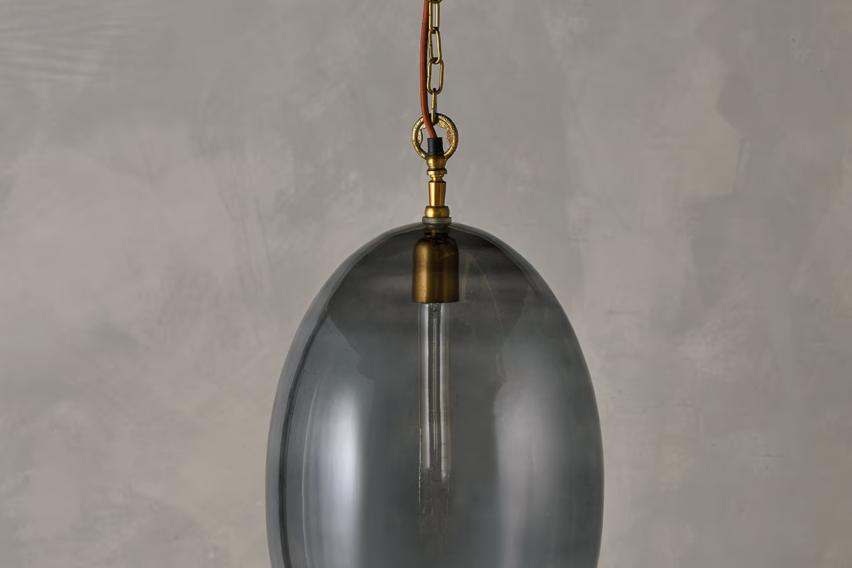 Nkuku - Otoro Recycled Glass Pendant Light - Smoke - Large Oval