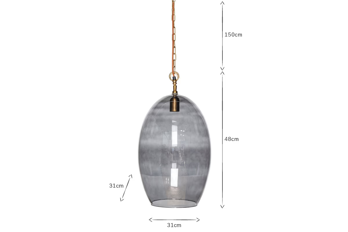 Nkuku - Otoro Recycled Glass Pendant Light - Smoke - Large Oval