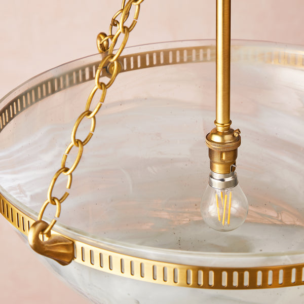Pooky - Bertie Swirled Opaline Glass Pendant Light - Brass Fittings