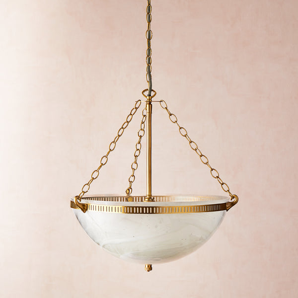 Pooky - Bertie Swirled Opaline Glass Pendant Light - Brass Fittings