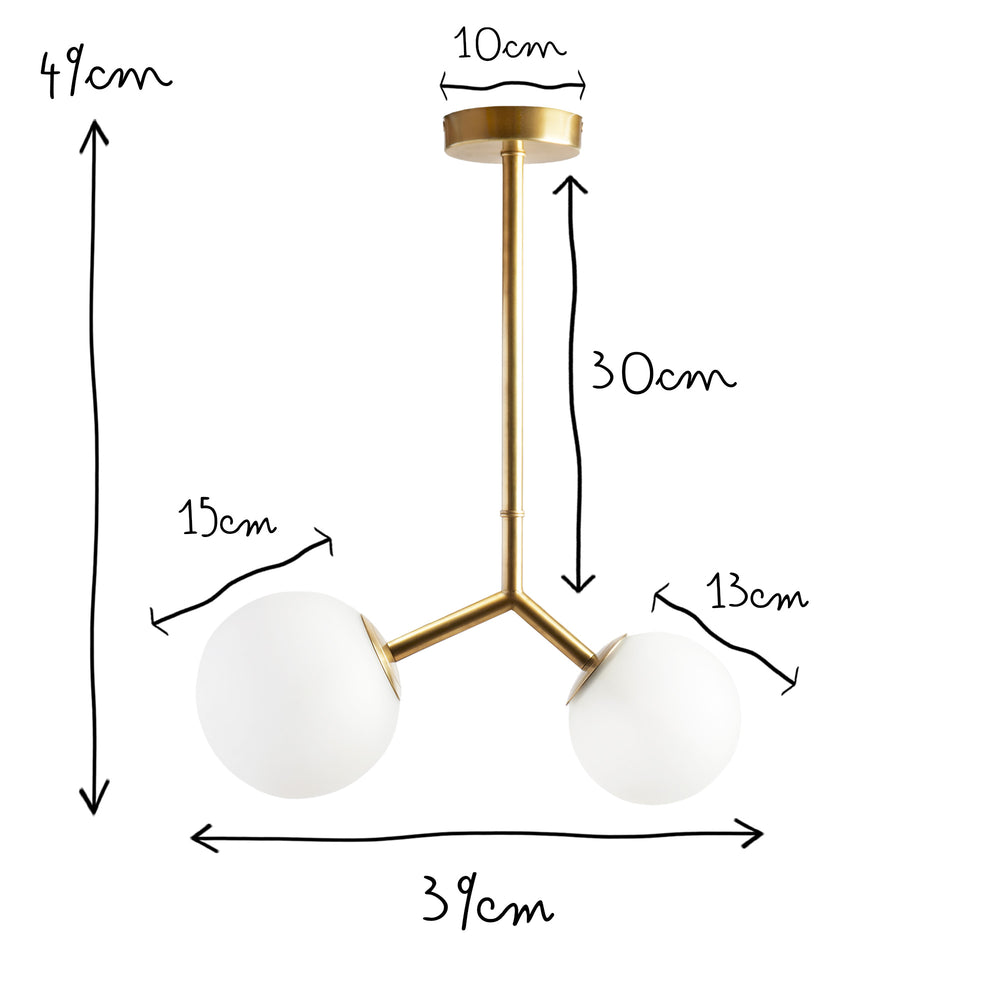 Pooky - Double Bubble Pendant - Frosted Glass - Brass
