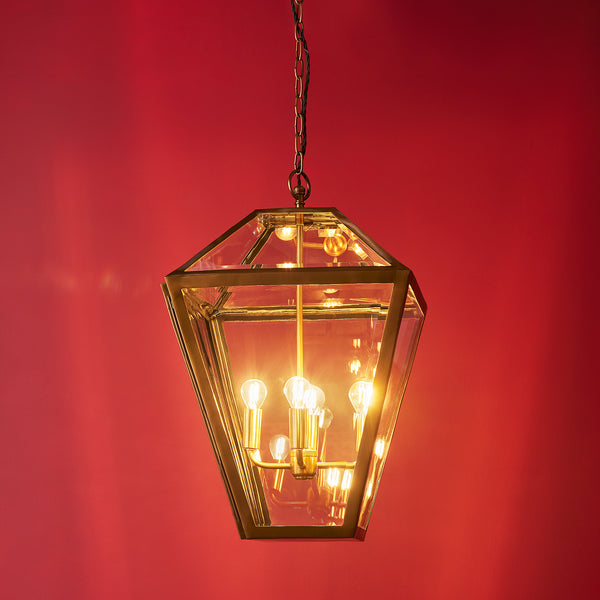 Pooky - Chequers Lantern Light - Brass And Clear Glass