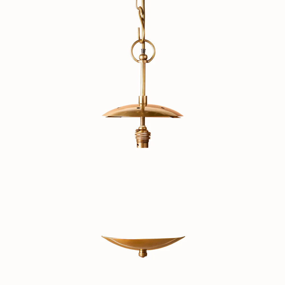 Pooky Smaller Holophane Pendant in Antique Brass and Clear Glass