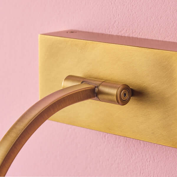 Pooky - Regular Blake Rechargeable Picture Light - Brass close-up of the brass fixture and arched arm.
