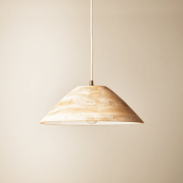 Pooky - Rockport Pendant Light - Smaller - Wood - White Enamel Interior