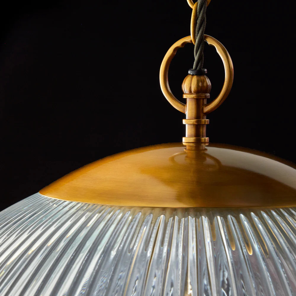 Pooky Larger Belted Holophane Pendant Light with Prismatic Glass