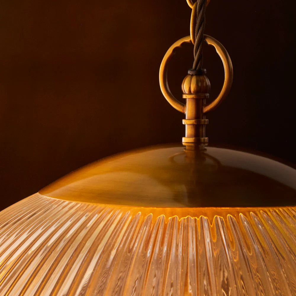 Pooky Larger Belted Holophane Pendant Light with Prismatic Glass