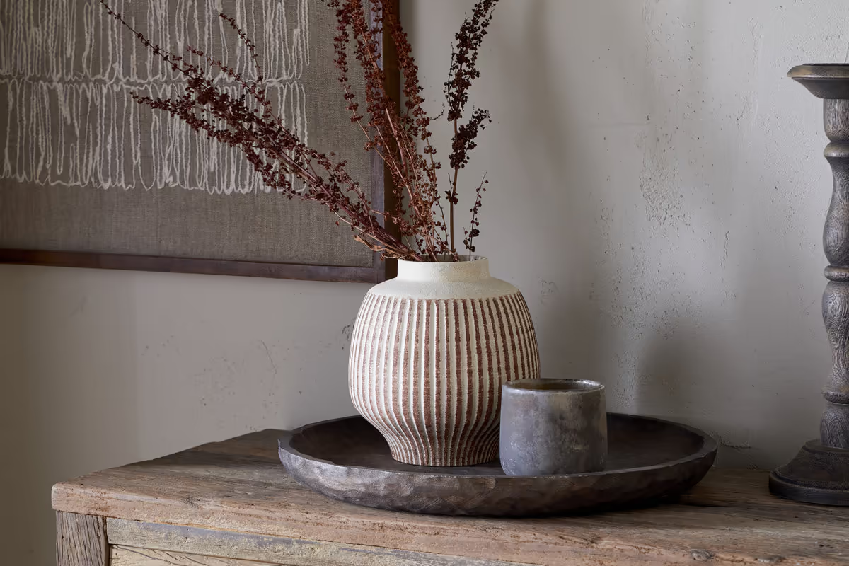 Nkuku - Perola Reactive Glaze Decorative Vase - Natural & Rust - Small