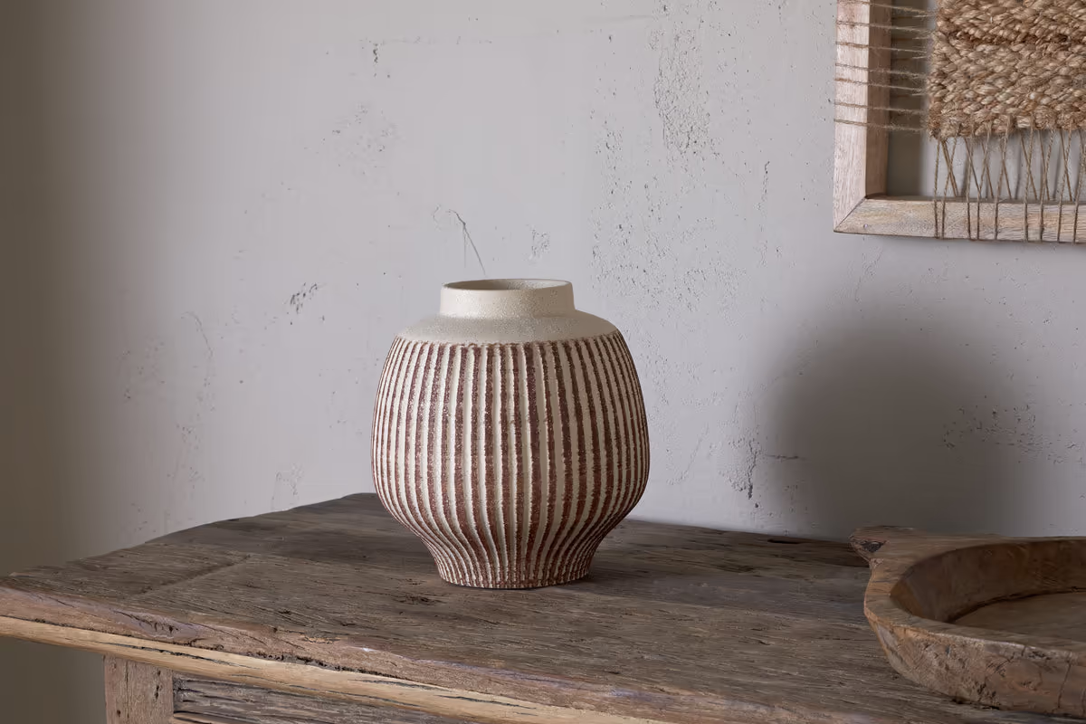 Nkuku - Perola Reactive Glaze Decorative Vase - Natural & Rust - Small