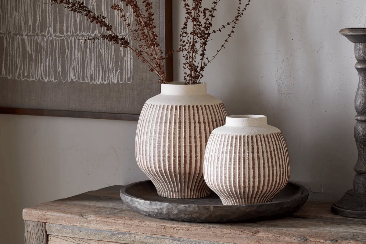 Nkuku - Perola Reactive Glaze Decorative Vase - Natural & Rust - Small