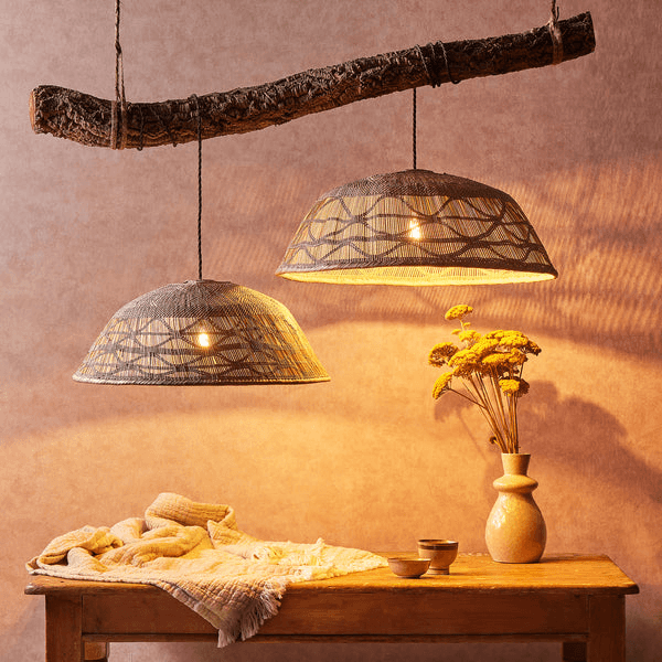 Pooky - Khaya Pendant Light Shade With Binga Pattern - Smaller - Natural