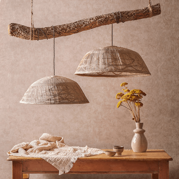 Pooky - Khaya Pendant Light Shade With Binga Pattern - Larger - Natural