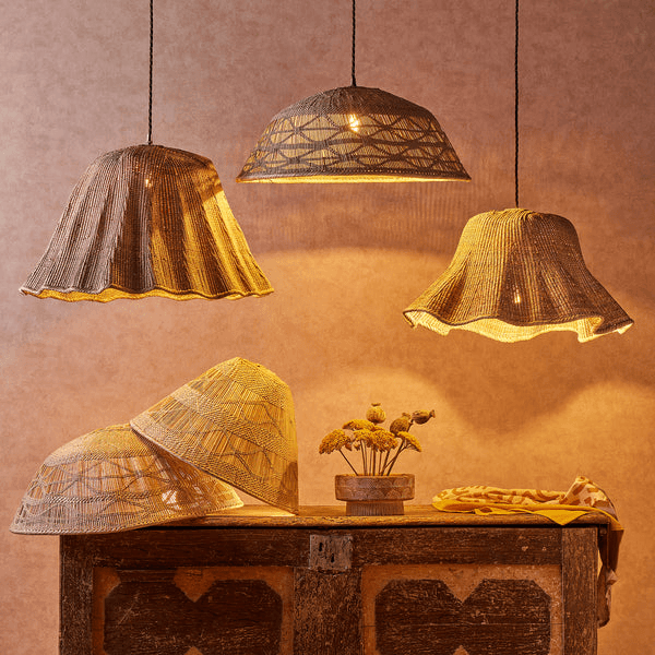 Pooky - Khaya Pendant Light Shade With Binga Pattern - Larger - Natural